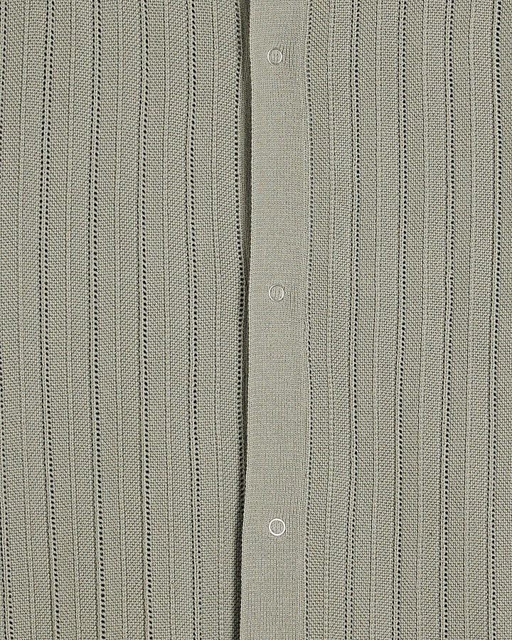 Green Knit Tipped Short Sleeve Shirt