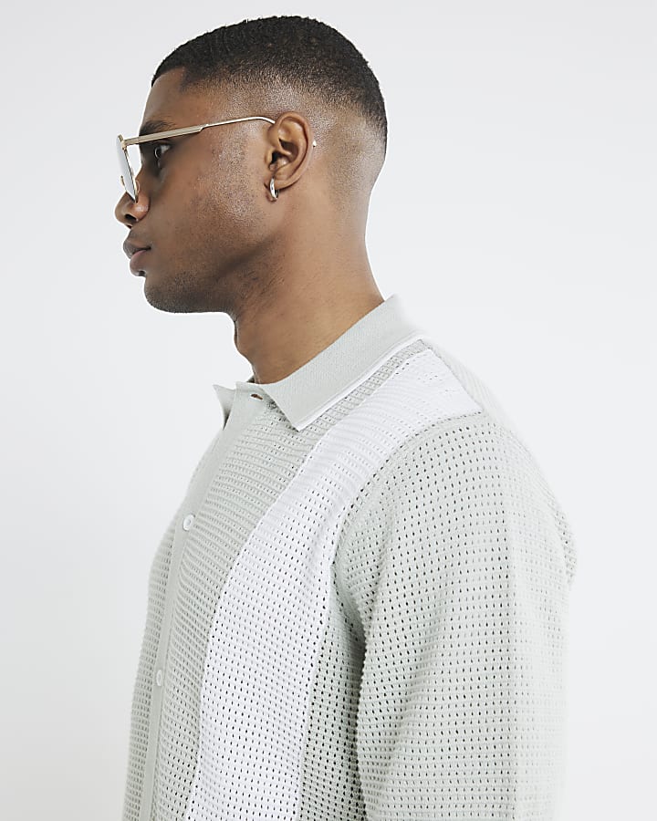 Green Crochet Colour Block Shirt