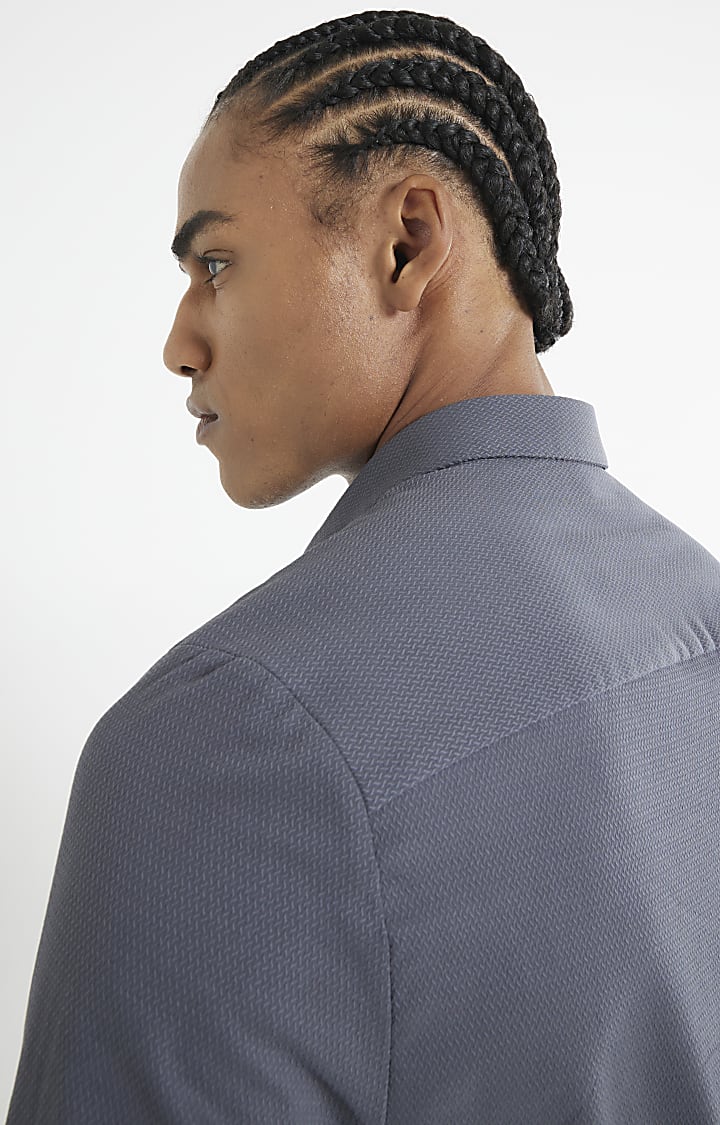Grey Long Sleeve Texture Muscle Fit Shirt
