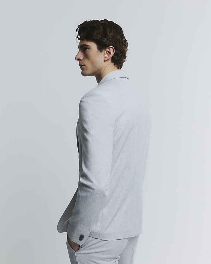 Grey Skinny Fit Textured Blazer Jacket