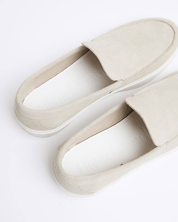 Beige Suede Wedge Cupsole Loafers