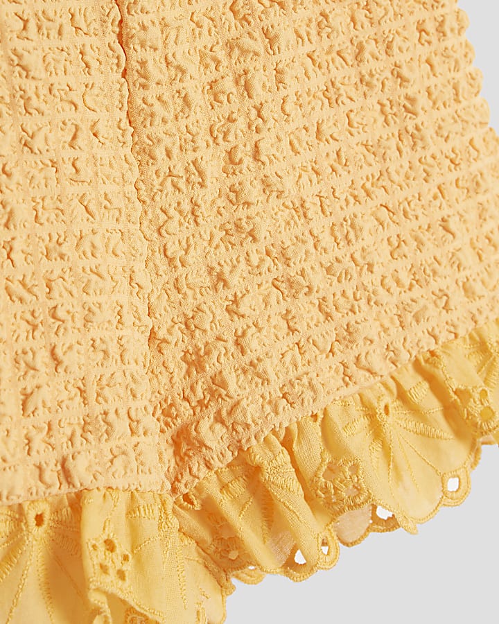 Mini Girls Orange Textured Bardot Top Set