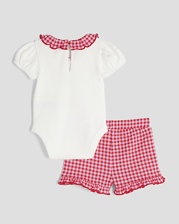 Baby Girls Beige Bear Gingham Shorts Set