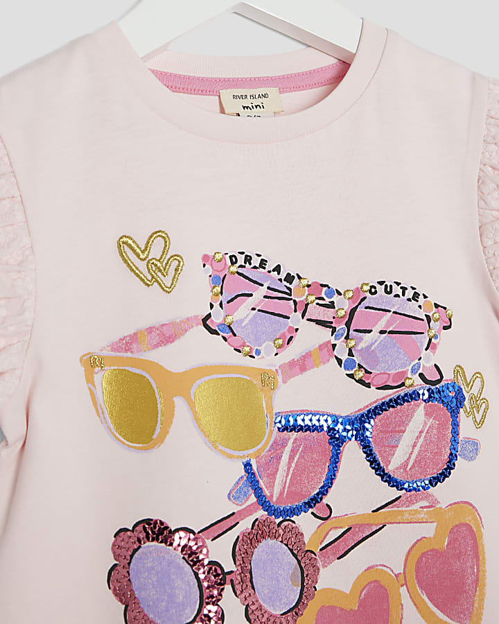 Mini Girls Pink Sunglasses T-Shirt Dress