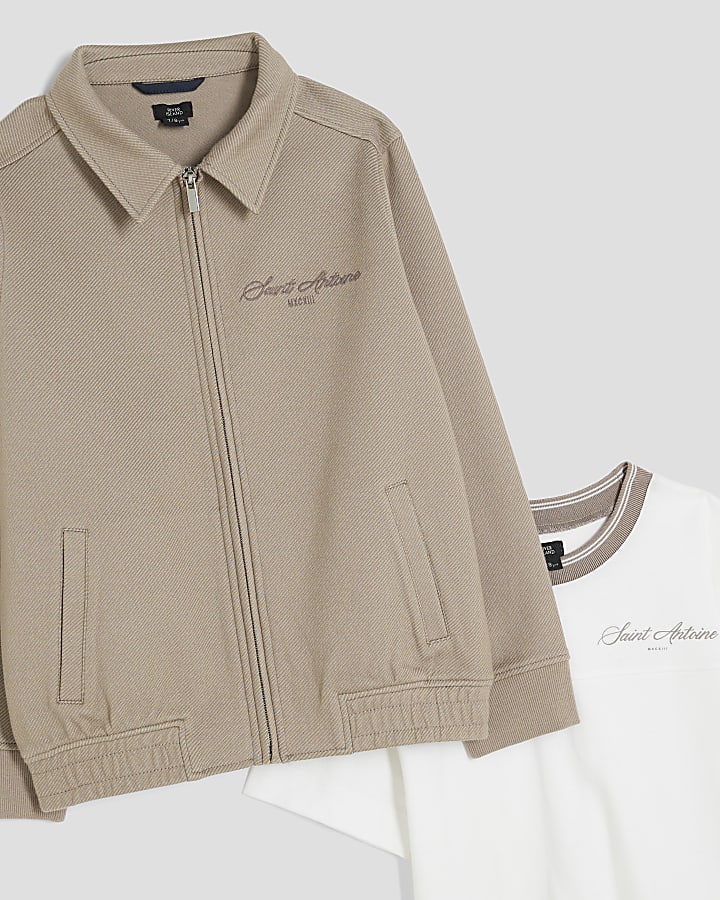 Boys Beige Twill Jacket 3 Piece Set