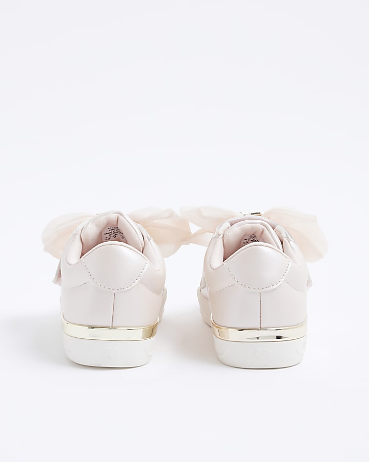 Girls Pink Organza Bow Trainers