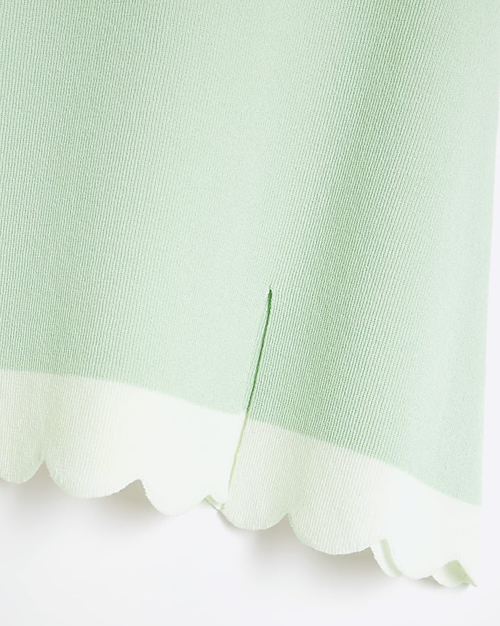 Girls Green Bow Detail Scallop Hem Dress