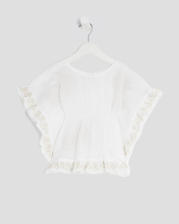 Mini Girls White Crochet Flower Kaftan