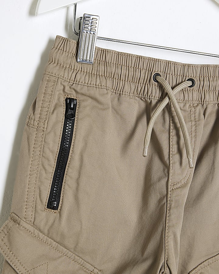 Mini Boys Beige Front Pocket Cargo Joggers
