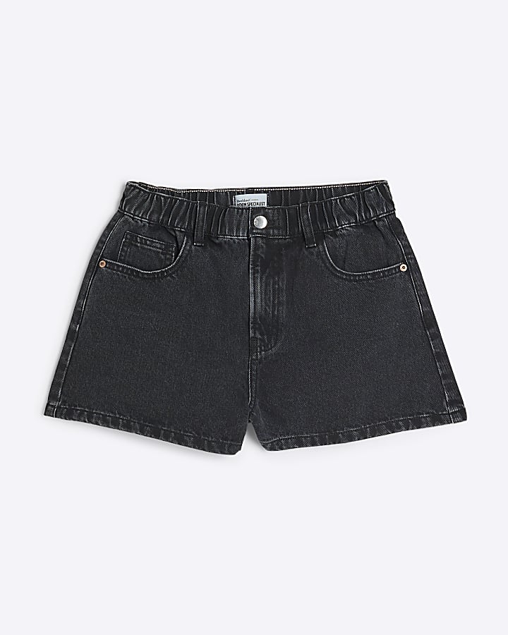 Black Denim Elasticated A Line Shorts