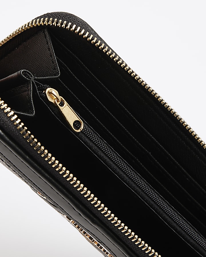Black Webbing Front Zip Around Purse
