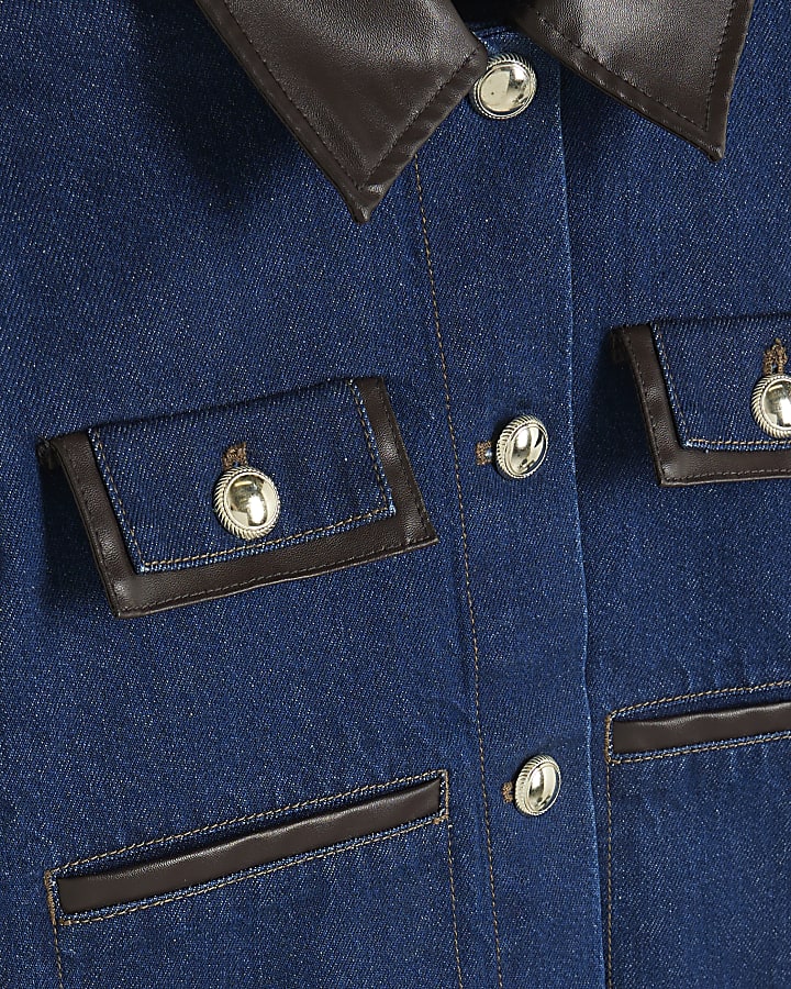 Blue Denim Long Sleeve Contrast Trim Jacket