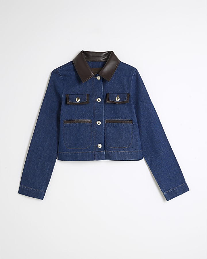 Blue Denim Long Sleeve Contrast Trim Jacket