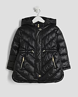 Mini Girls Black Hooded Padded Jacket