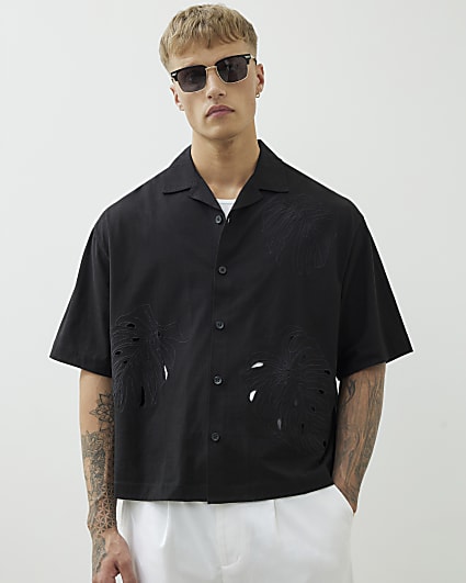 Black Regular Fit Leaf Cut Out Shirt
