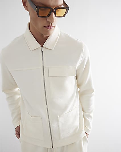 Cream Long Sleeve Textured Smart Overshirt