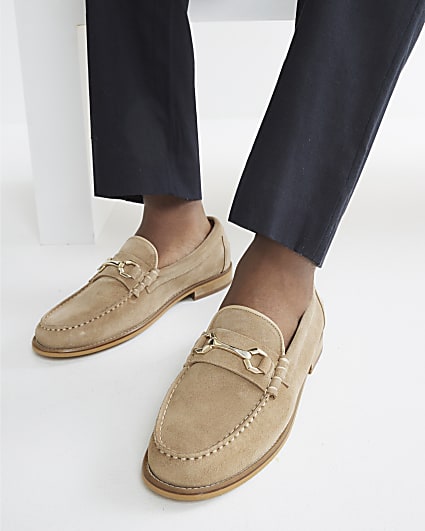 Beige Premium Suede Snaffle Loafers