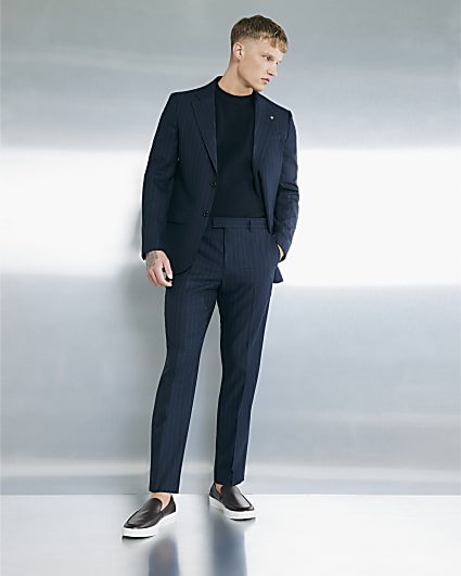 Navy Tailored Fit Stripe Suit Trousers