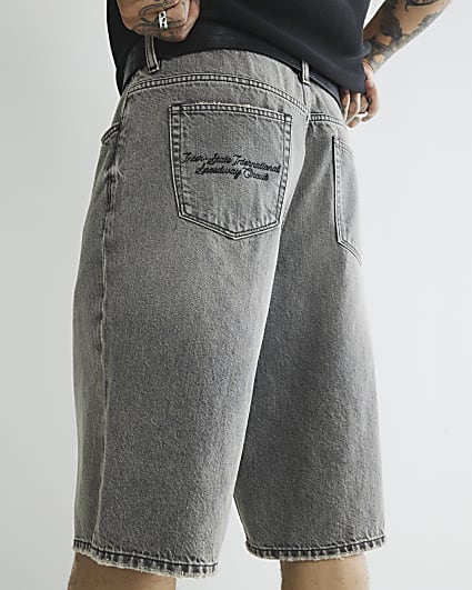 Grey Embroidered Pocket Denim Jorts