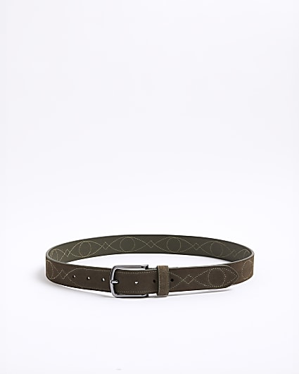 Khaki Suede Embroidered Belt