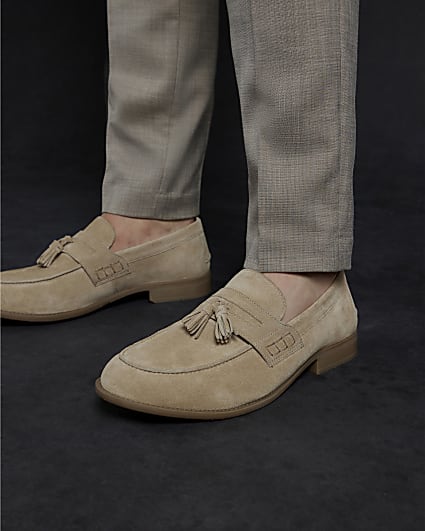 Beige Suede Tassel Loafers
