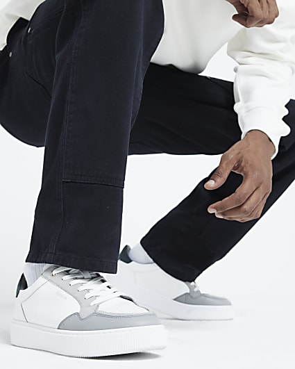 White Premium leather lace up trainers