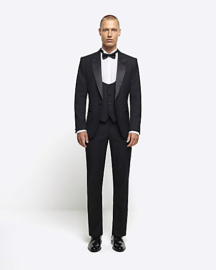Black slim fit tux suit trousers