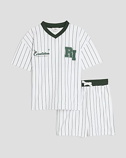 Boys White Striped Baseball T-Shirt Set