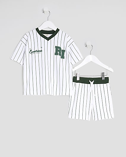 Mini Boys White Striped Baseball T-Shirt Set