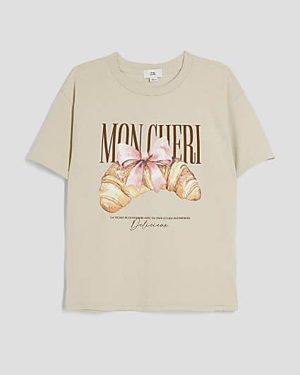 Girls Beige Croissant T-shirt