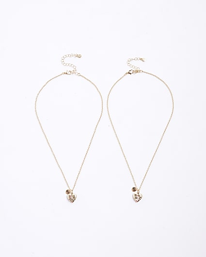 Gold BFF Heart Locket Necklace Set