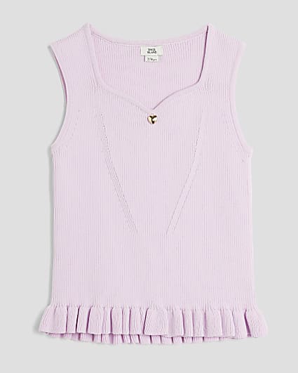 Girls Purple Knit Sleeveless Sweetheart Top