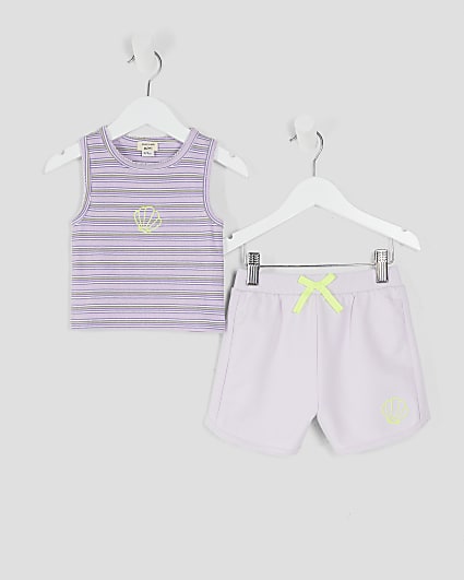 Mini Girls Purple Stripe Ribbed Set
