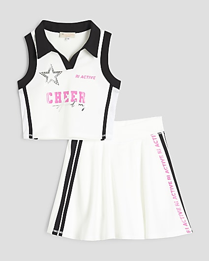 Girls White RI Active Cheer Skirt Set