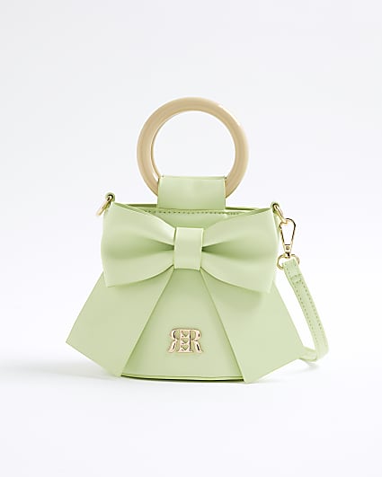 Green Bow Top Handle Bucket Bag