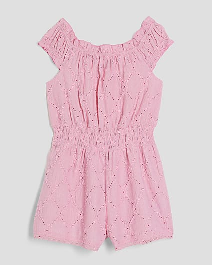 Girls Pink Shirred Texture Playsuit