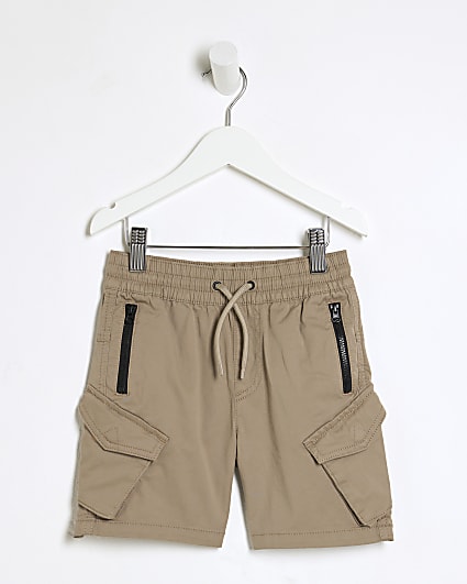 Mini Boys Beige Front Pocket Cargo Shorts