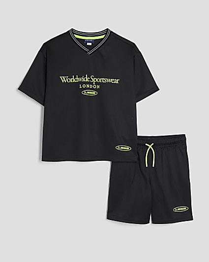 Boys Black Mesh Shorts and T-Shirt Beach Set