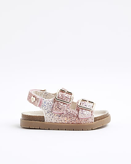 Mini Girls Pink Glitter Ombre Footbed Sandals