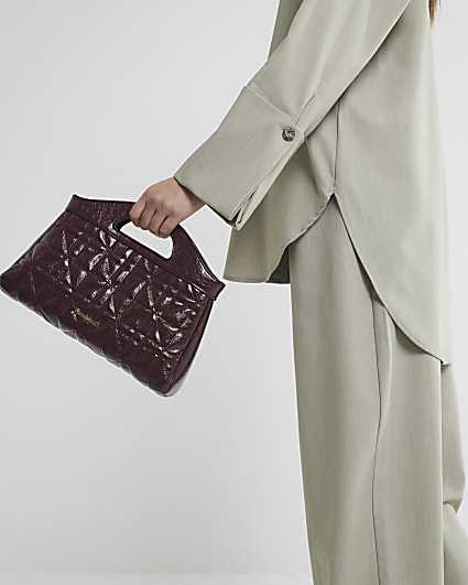 Purple Faux Leather Quilted Clutch Bag