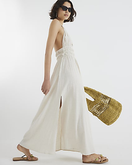Cream Halter Neck Maxi Dress