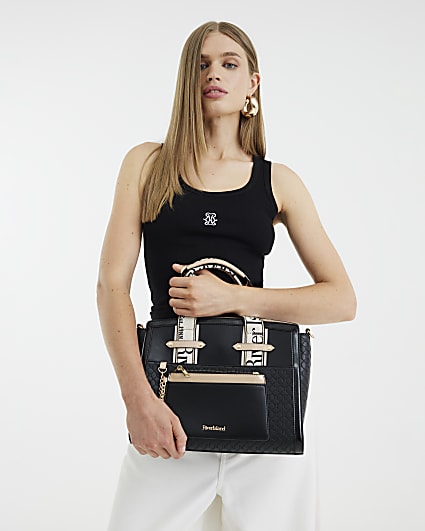 Black RI Monogram Grab Handle Tote Bag
