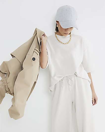Petite Cream Short Sleeve Boxy T-Shirt