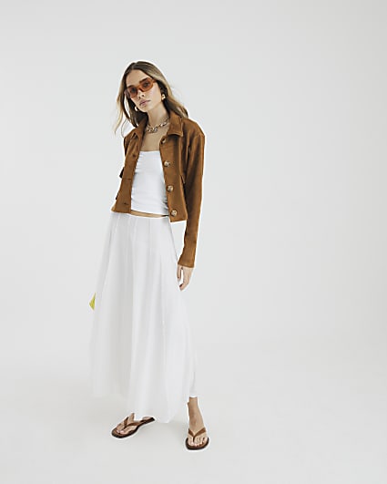 Brown Long Sleeve Faux Suede Jacket
