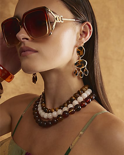 Brown Tortoise shell Cascade Drop Earrings