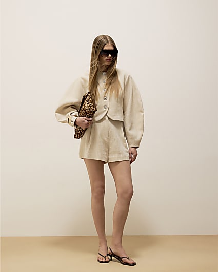 Cream Tailored Shorts