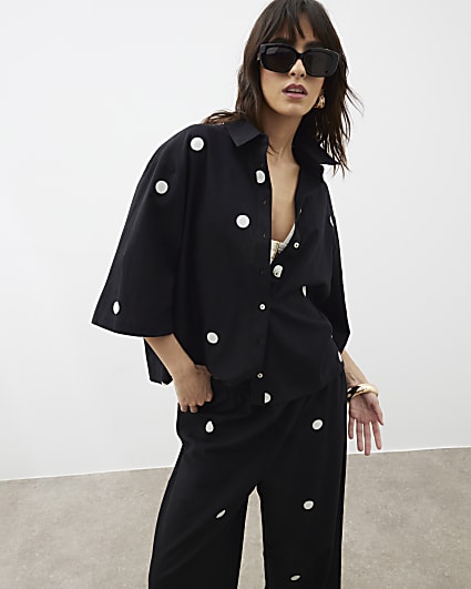 Black Polka Dot Short Sleeve Boxy Shirt