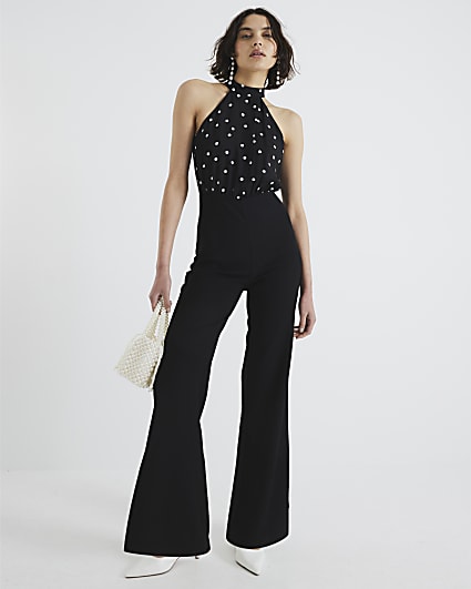 Black Polka Dot Halter Neck Jumpsuit